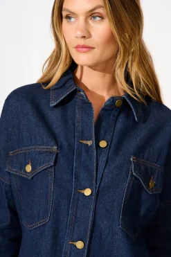 Discount Katya Shacket in Dark Blue Denim Outerwear|Outerwear
