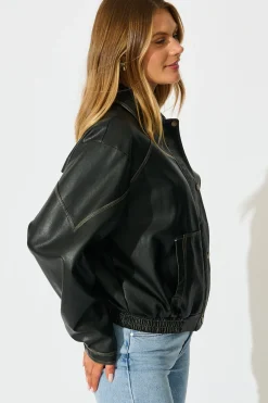 Online Kayla Bomber Jacket in Black Leatherette Outerwear|Outerwear