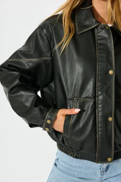 Online Kayla Bomber Jacket in Black Leatherette Outerwear|Outerwear
