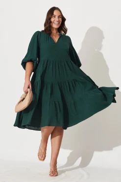 Hot Kehlana Tiered Smock Dress In Emerald Green Dresses|Casual