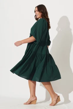 Hot Kehlana Tiered Smock Dress In Emerald Green Dresses|Casual