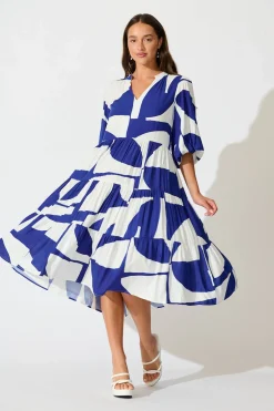 Best Kehlana Tiered Smock Dress In Navy Geo Print Dresses|Casual