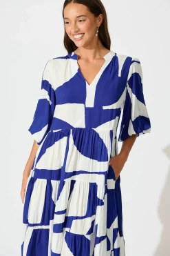 Best Kehlana Tiered Smock Dress In Navy Geo Print Dresses|Casual