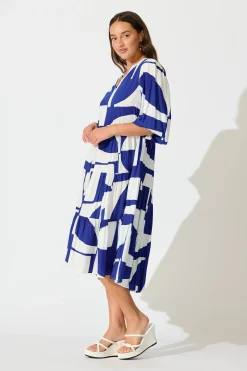 Best Kehlana Tiered Smock Dress In Navy Geo Print Dresses|Casual