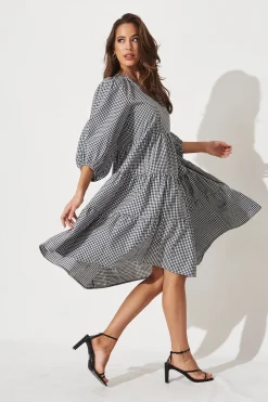 New Kehlana Tiered Smock Dress in Black and White Gingham Dresses|Casual