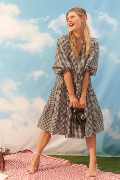 New Kehlana Tiered Smock Dress in Black and White Gingham Dresses|Casual