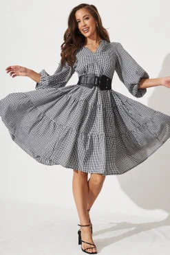 New Kehlana Tiered Smock Dress in Black and White Gingham Dresses|Casual
