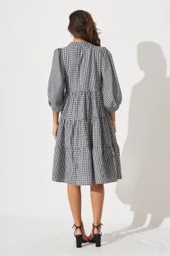 New Kehlana Tiered Smock Dress in Black and White Gingham Dresses|Casual