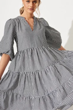 New Kehlana Tiered Smock Dress in Black and White Gingham Dresses|Casual