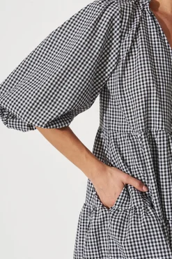 New Kehlana Tiered Smock Dress in Black and White Gingham Dresses|Casual