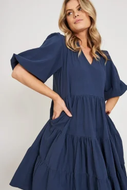 New Kehlana Tiered Smock Dress In Navy Dresses