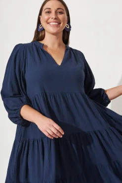 New Kehlana Tiered Smock Dress In Navy Dresses