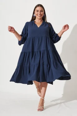 New Kehlana Tiered Smock Dress In Navy Dresses