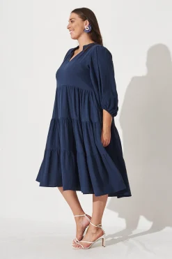 New Kehlana Tiered Smock Dress In Navy Dresses