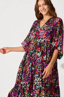 Discount Kehlana Tiered Smock Dress In Black Multi Floral Dresses|Casual
