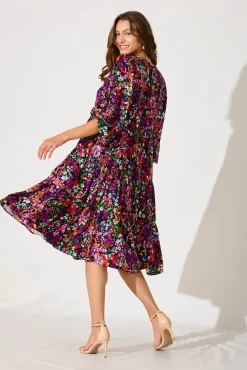 Discount Kehlana Tiered Smock Dress In Black Multi Floral Dresses|Casual