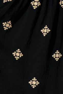 Outlet Kelsey Midi Dress in Black with Cream Embroidery Dresses|Casual
