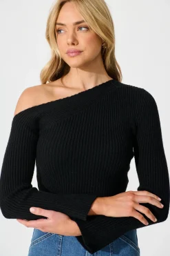 Clearance Kiss At Midnight Knit Top in Black Tops