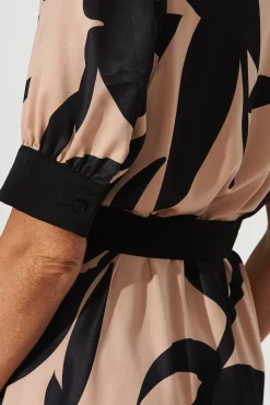 Discount Kristel Shirt Dress In Brown With Black Print Satin Dresses|Party