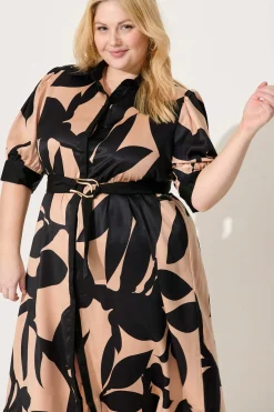 Discount Kristel Shirt Dress In Brown With Black Print Satin Dresses|Party