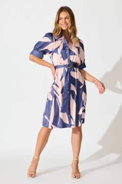 Discount Kristel Shirt Dress In Navy With Blush Print Satin Dresses|Party