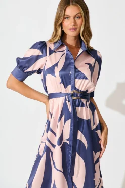 Discount Kristel Shirt Dress In Navy With Blush Print Satin Dresses|Party