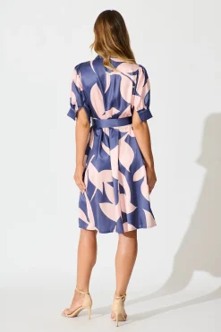 Discount Kristel Shirt Dress In Navy With Blush Print Satin Dresses|Party