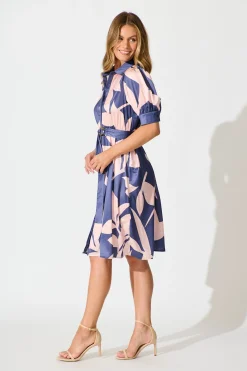 Discount Kristel Shirt Dress In Navy With Blush Print Satin Dresses|Party