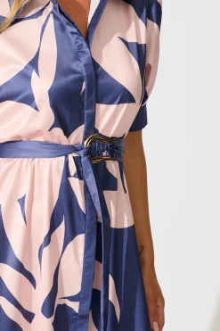 Discount Kristel Shirt Dress In Navy With Blush Print Satin Dresses|Party