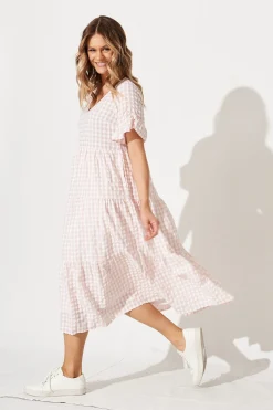 Fashion Kristen Midi Smock Dress In Blush Gingham Dresses|Casual