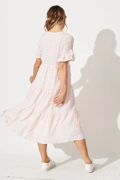 Fashion Kristen Midi Smock Dress In Blush Gingham Dresses|Casual