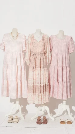 Fashion Kristen Midi Smock Dress In Blush Gingham Dresses|Casual