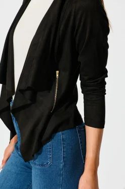 Best Kylah Waterfall Jacket in Black Suedette Outerwear|Outerwear