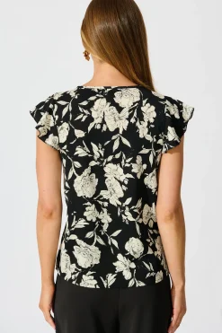 Online Kylie Top in Black with White Floral Tops|Workwear