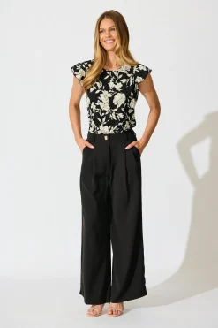 Online Kylie Top in Black with White Floral Tops|Workwear
