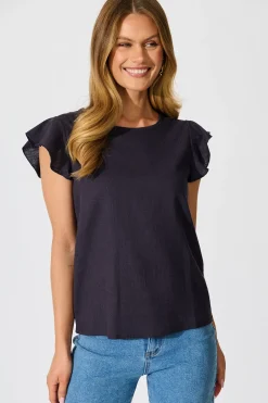 Hot Kylie Top in Navy Linen Blend Tops|Workwear