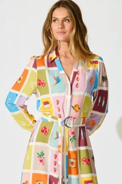 New La Dolce Vita Maxi Shirt Dress in Multi Conversational Print Dresses|Casual