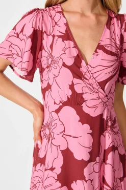 New Labyrinth Maxi Wrap Dress in Wine with Pink Floral Dresses|Casual