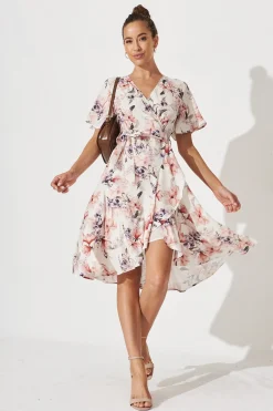 Discount Lacey Wrap Dress In Cream Floral Dresses|Hens Night