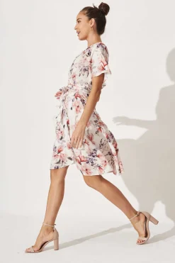 Discount Lacey Wrap Dress In Cream Floral Dresses|Hens Night