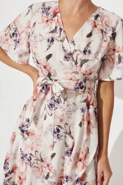Discount Lacey Wrap Dress In Cream Floral Dresses|Hens Night