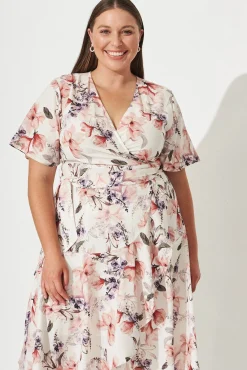 Discount Lacey Wrap Dress In Cream Floral Dresses|Hens Night