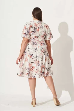 Discount Lacey Wrap Dress In Cream Floral Dresses|Hens Night