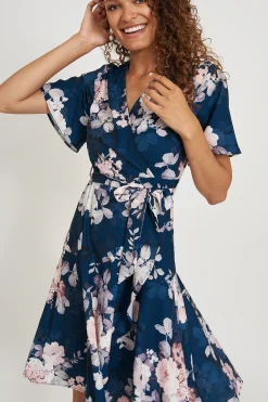 Best Lacey Wrap Dress In Teal With Blush Floral Dresses|Wedding Guest