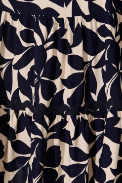 New Laconia Midi Dress In Navy Leaf With Ric Rac Trim Dresses|Casual
