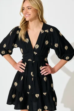 Outlet Lanetta Dress in Black Embroidery Dresses|Casual
