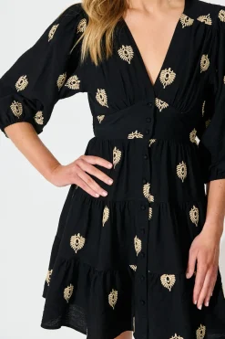 Outlet Lanetta Dress in Black Embroidery Dresses|Casual