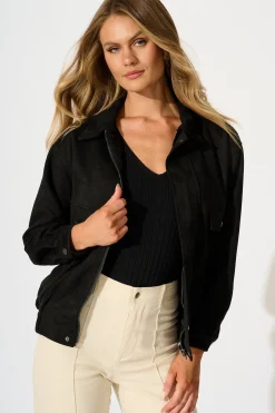 Outlet Laney Jacket in Black Suedette Outerwear|Outerwear
