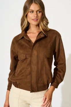 Discount Laney Jacket in Tan Suedette Outerwear|Outerwear