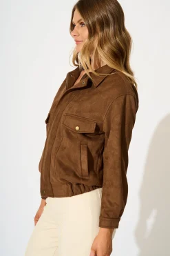 Discount Laney Jacket in Tan Suedette Outerwear|Outerwear